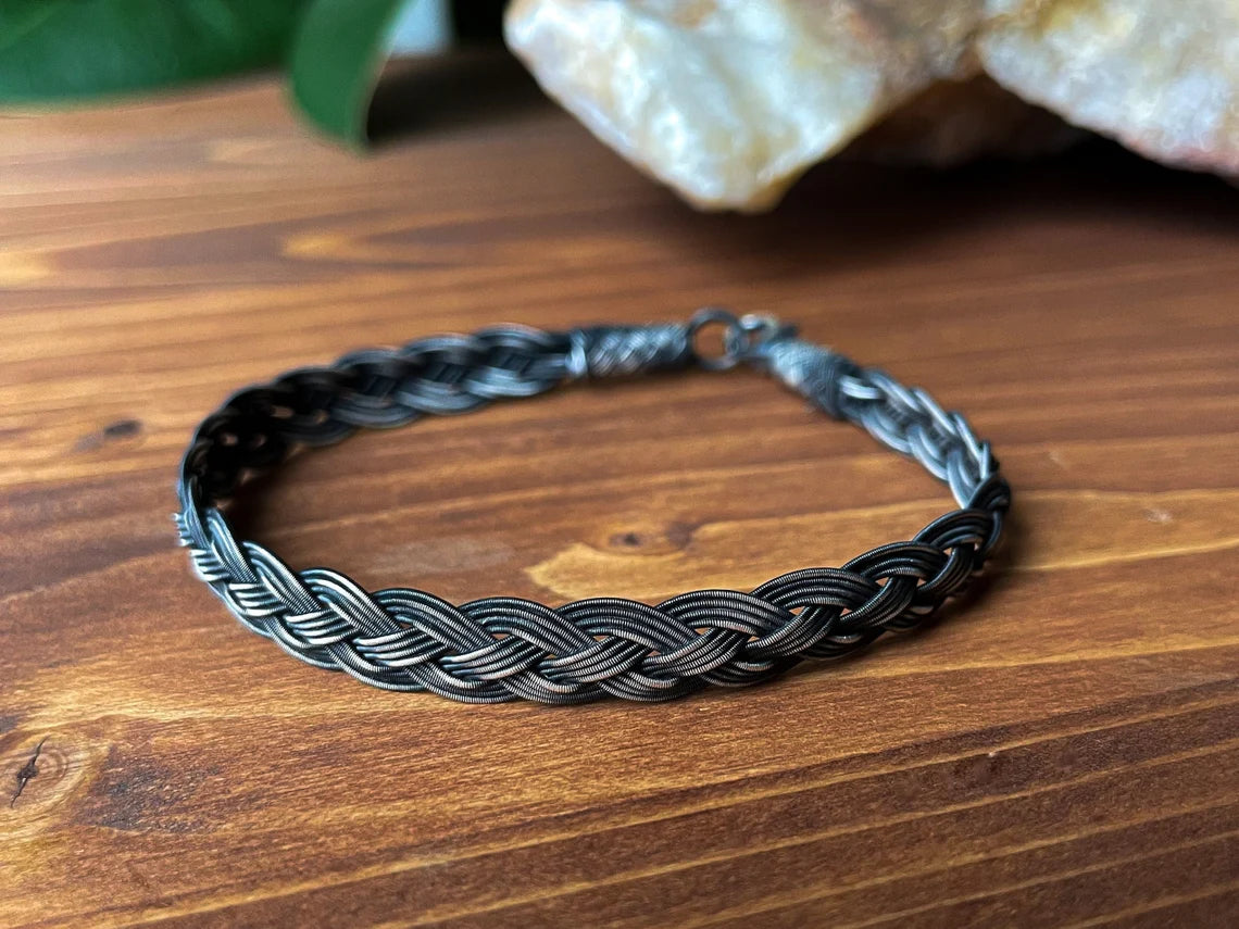 Pure Silver  Oxidized  Hand braided Bracelet