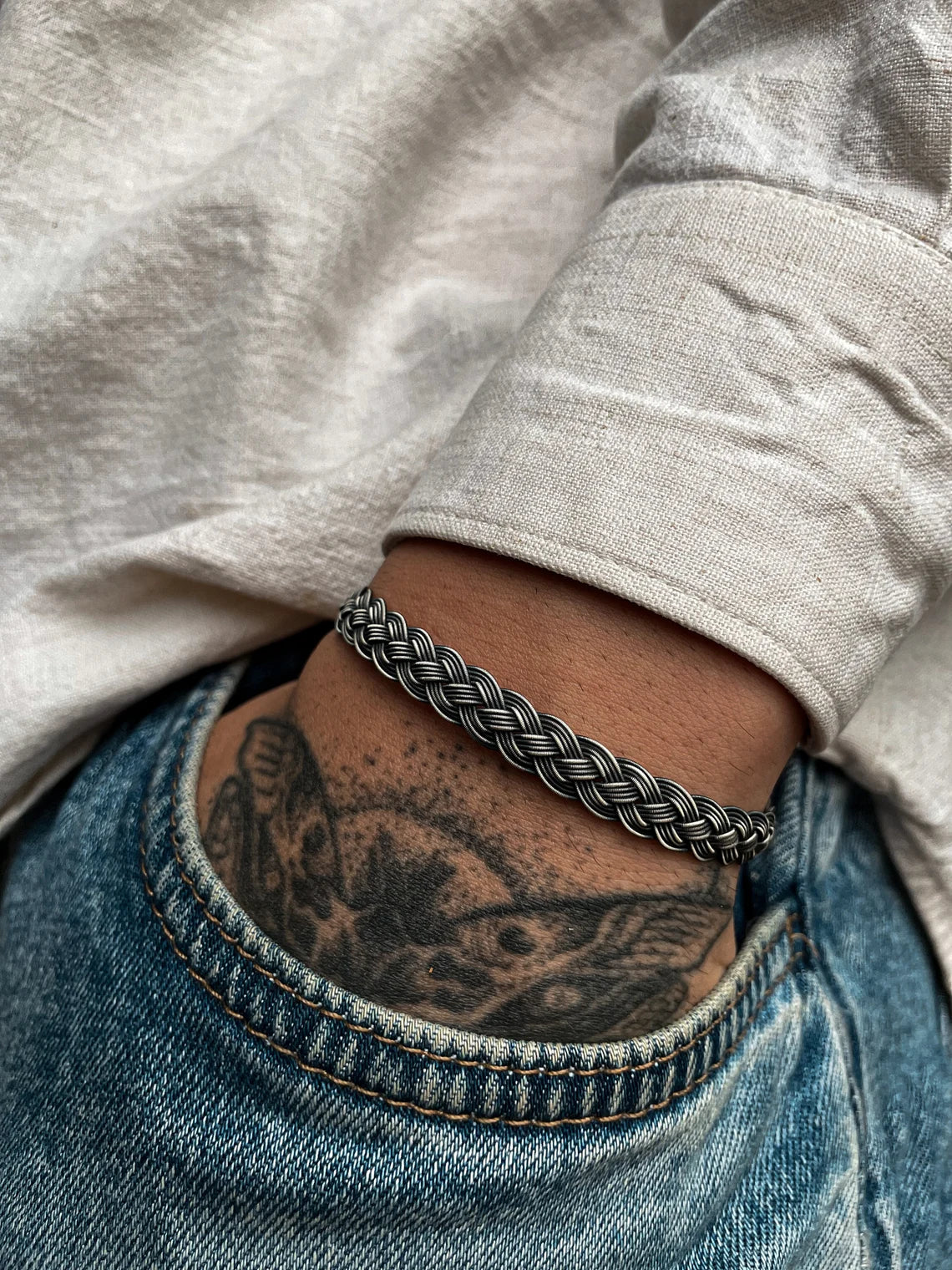 Pure Silver  Oxidized  Hand braided Bracelet