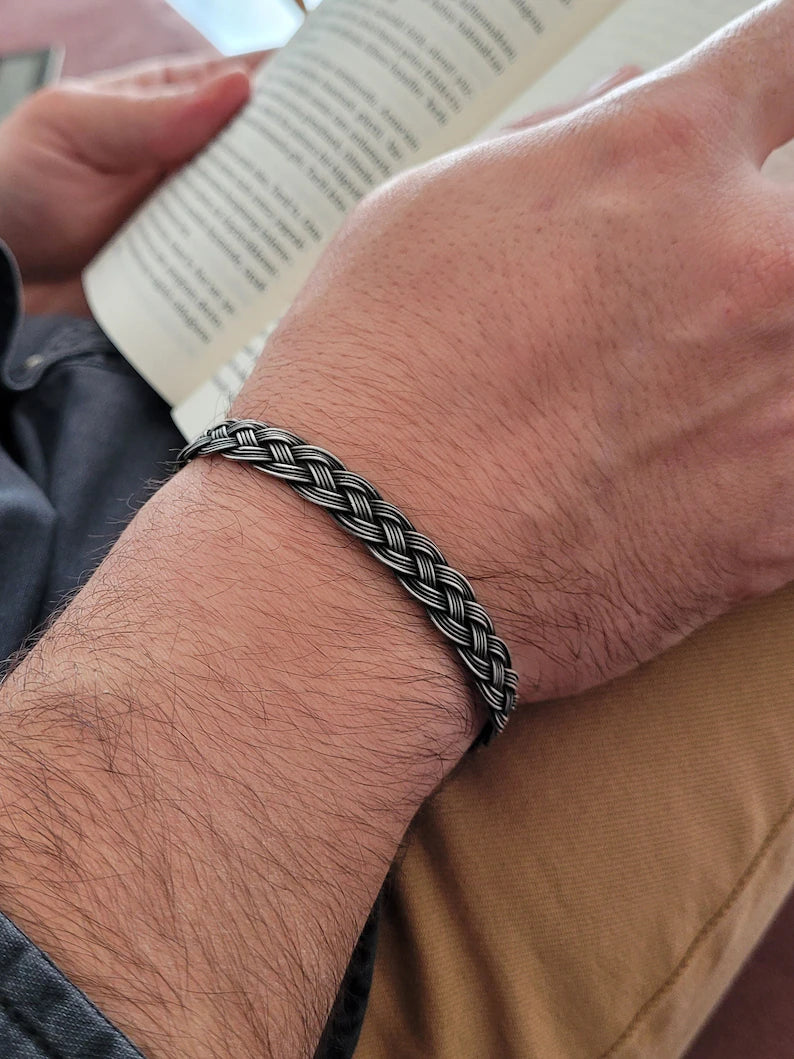 Pure Silver  Oxidized  Hand braided Bracelet