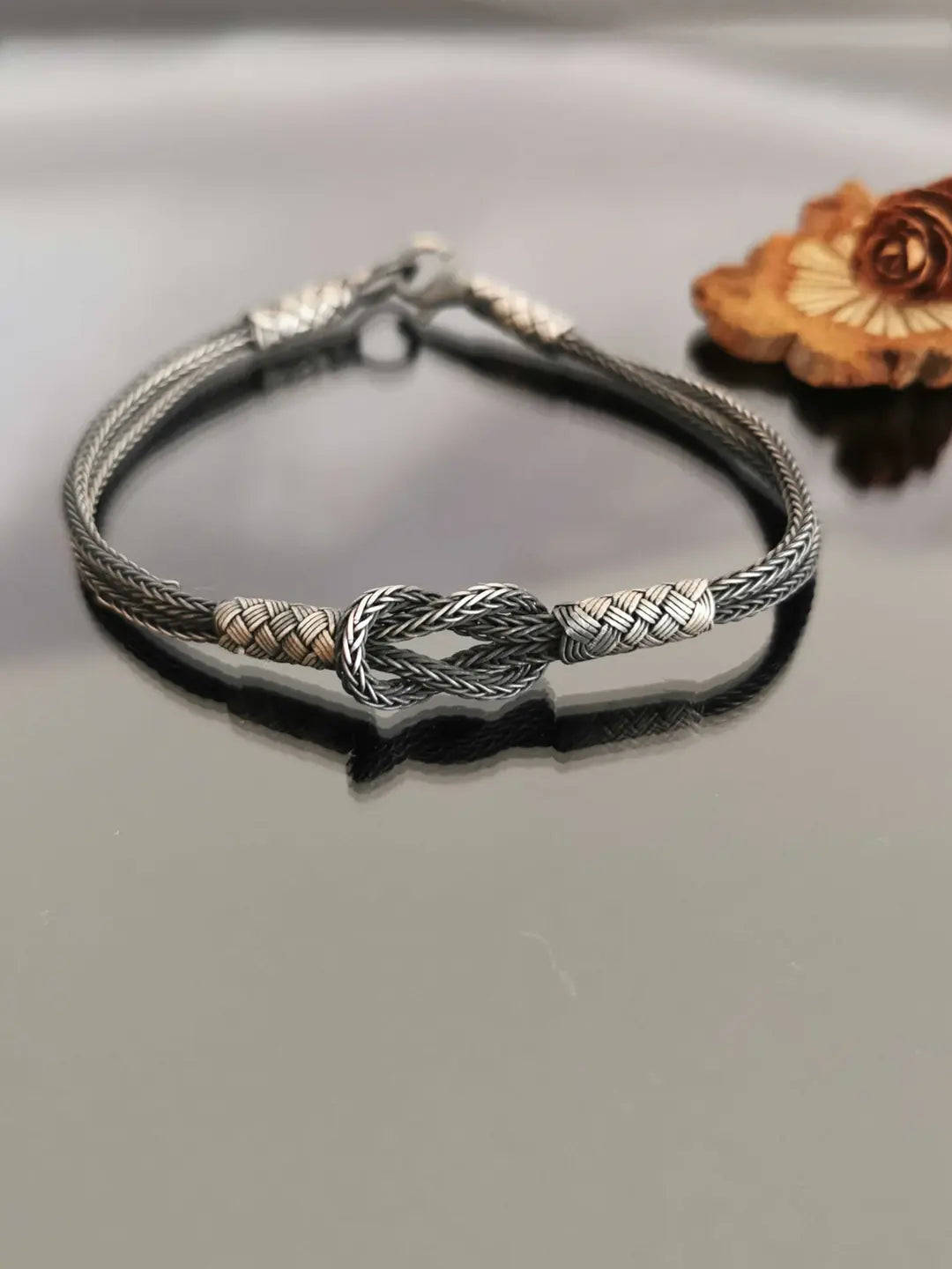 Handmade Oxidized Pure Silver Braided Bracelet